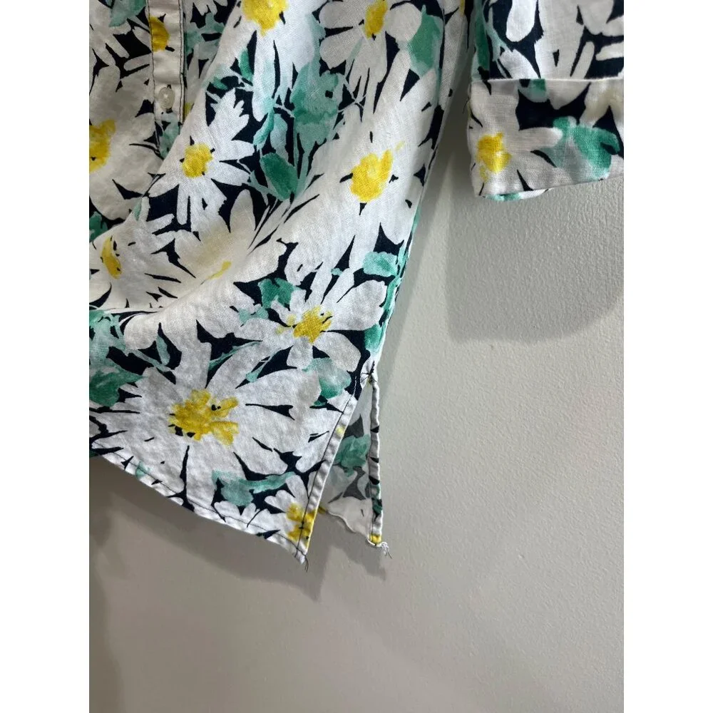 Jones New York 100% Linen Button Up Shirt Womens M Daisy Print 3/4 Sleeve - Picture 3 of 9